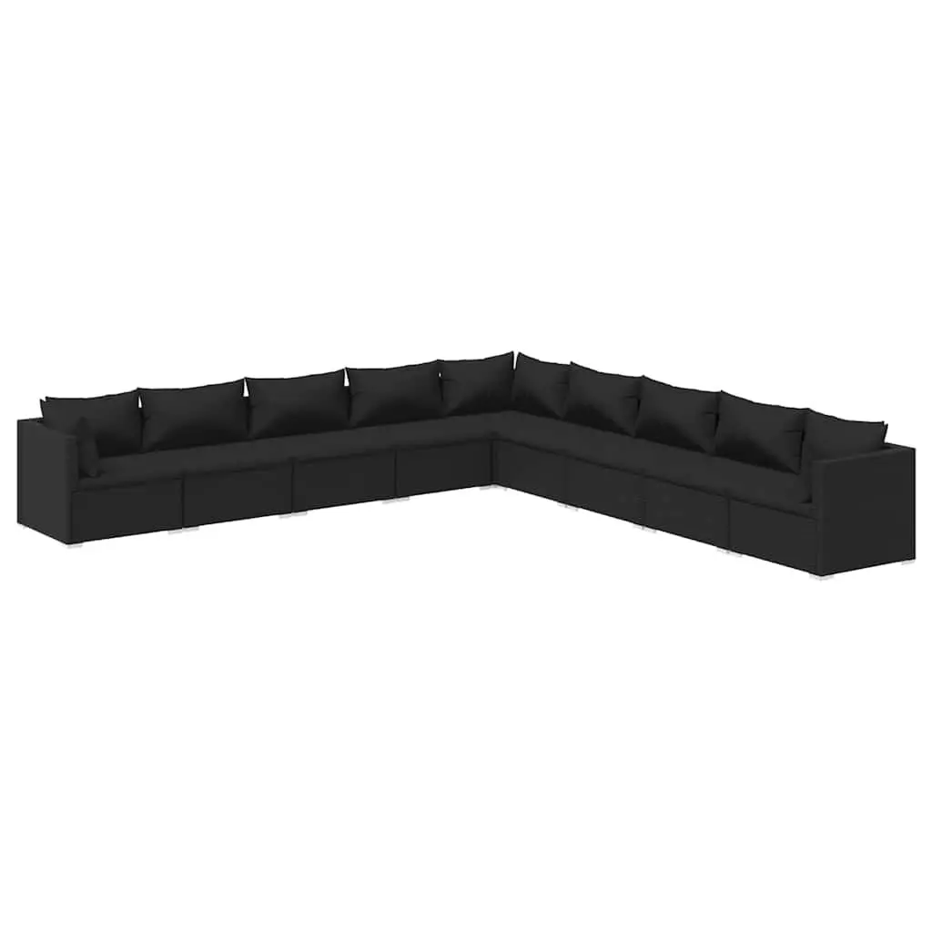 9 Piece Outdoor Garden Lounge Set Black Poly Rattan Patio Furniture