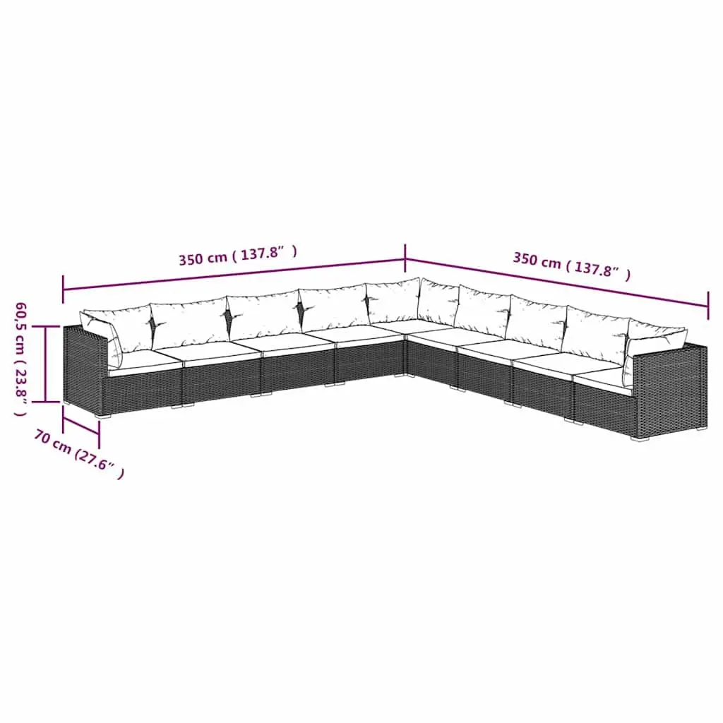 9 Piece Outdoor Garden Lounge Set Black Poly Rattan Patio Furniture
