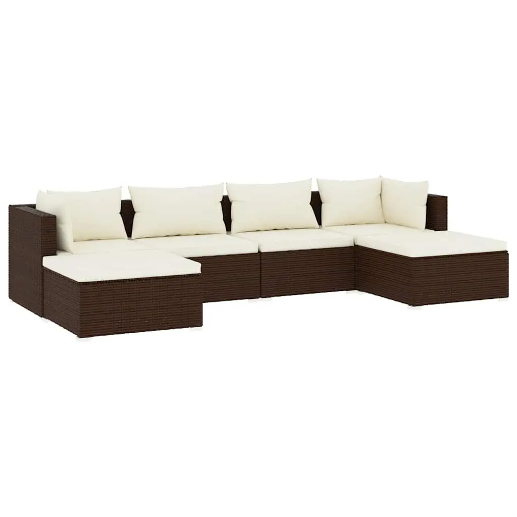 Garden Lounge Set 6 Piece Modular Outdoor Furniture with Cushions Brown