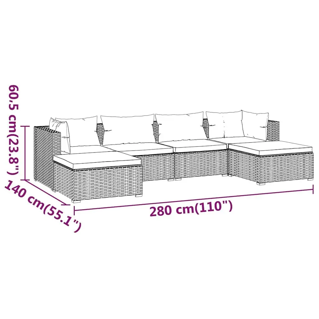 Garden Lounge Set 6 Piece Modular Outdoor Furniture with Cushions Brown