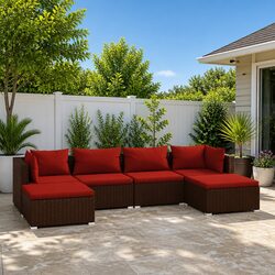 Poly Rattan Outdoor Lounge Set 6 Piece with Cushions in Brown