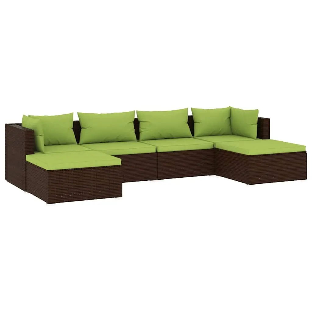Garden Lounge Set Outdoor Patio Furniture 6 Piece Brown Poly Rattan with Cushions
