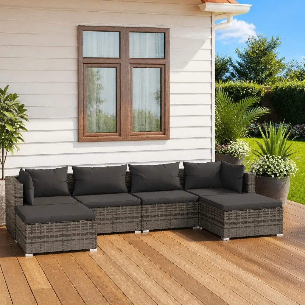6 Piece Garden Lounge Set Outdoor Patio Furniture Modular Grey