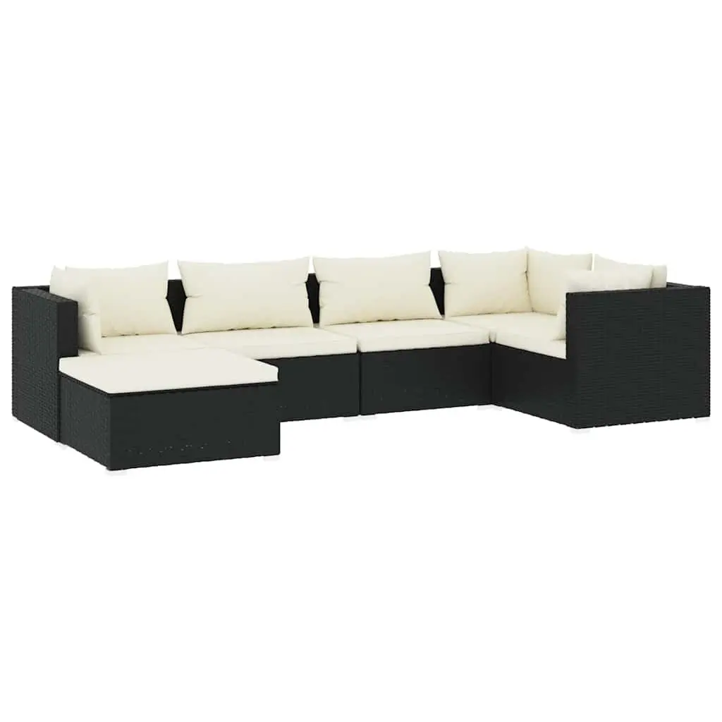 6 Piece Outdoor Garden Lounge Set Modular Sofa with Cushions Black