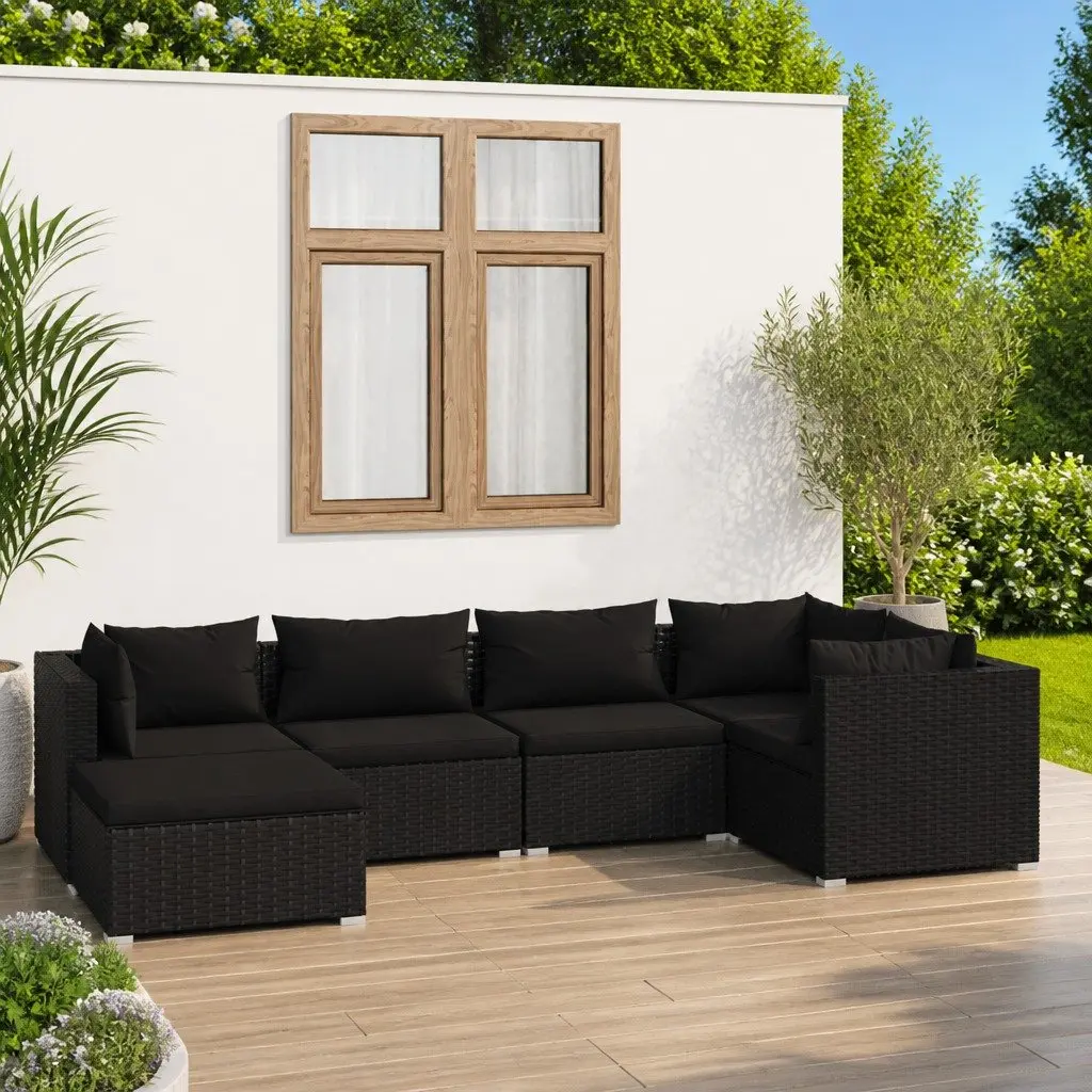 6 Piece Modular Garden Lounge Set Outdoor Patio Furniture Poly Rattan Black