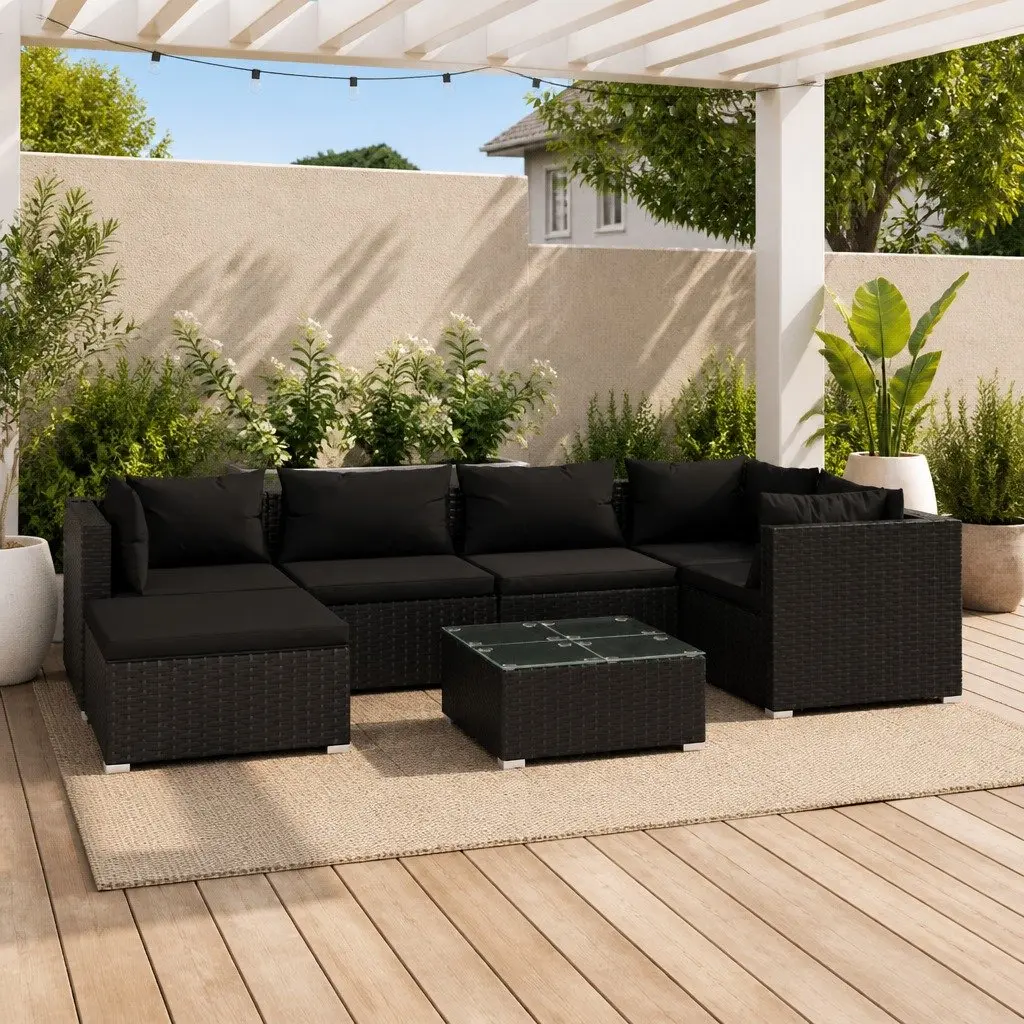 7 Piece Outdoor Garden Lounge Set Poly Rattan Modular Patio Furniture Black