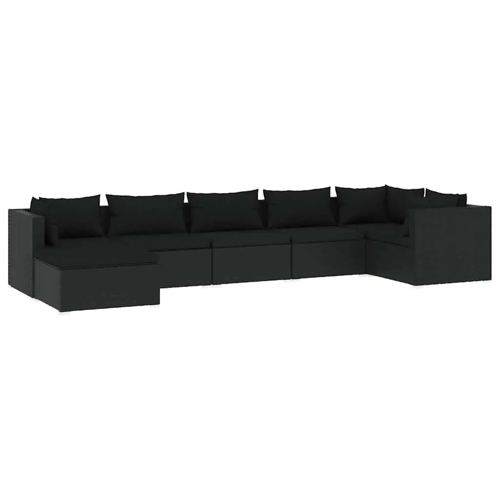 7 Piece Garden Lounge Set Modular Outdoor Patio Cushions Black