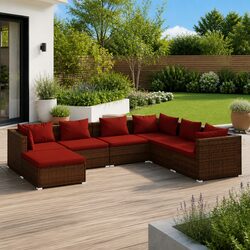 7 Piece Poly Rattan Garden Lounge Set Outdoor Patio Furniture with Cushions