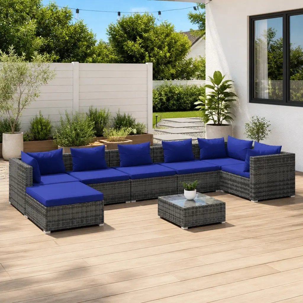 Outdoor Garden Lounge Set 8 Piece Modular Patio Furniture Grey Poly Rattan