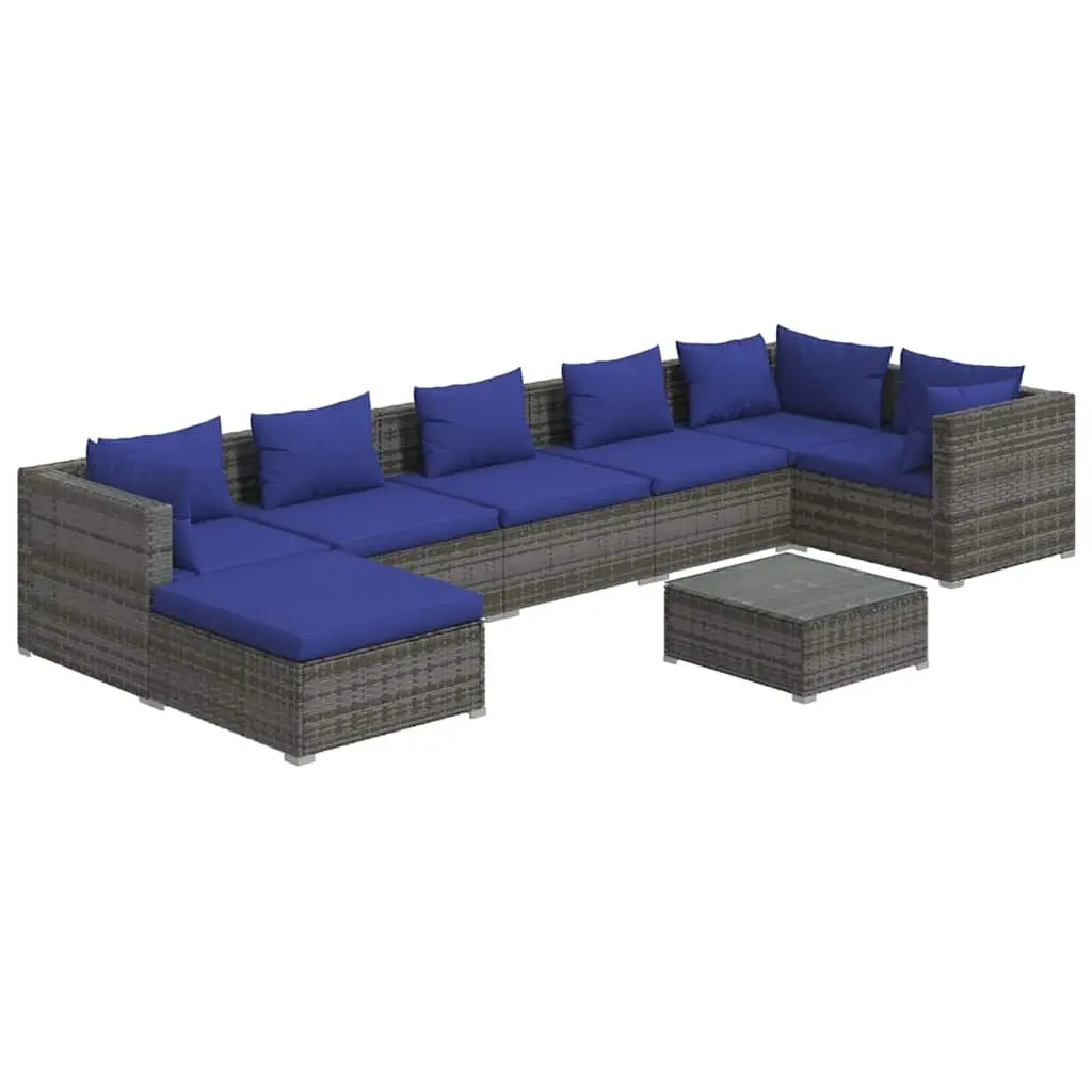 Outdoor Garden Lounge Set 8 Piece Modular Patio Furniture Grey Poly Rattan