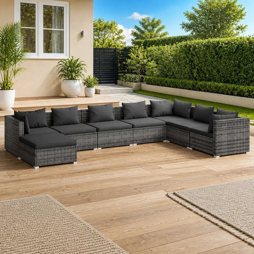 Garden Lounge Set 8 Piece Outdoor Patio Furniture Modular Grey Poly Rattan