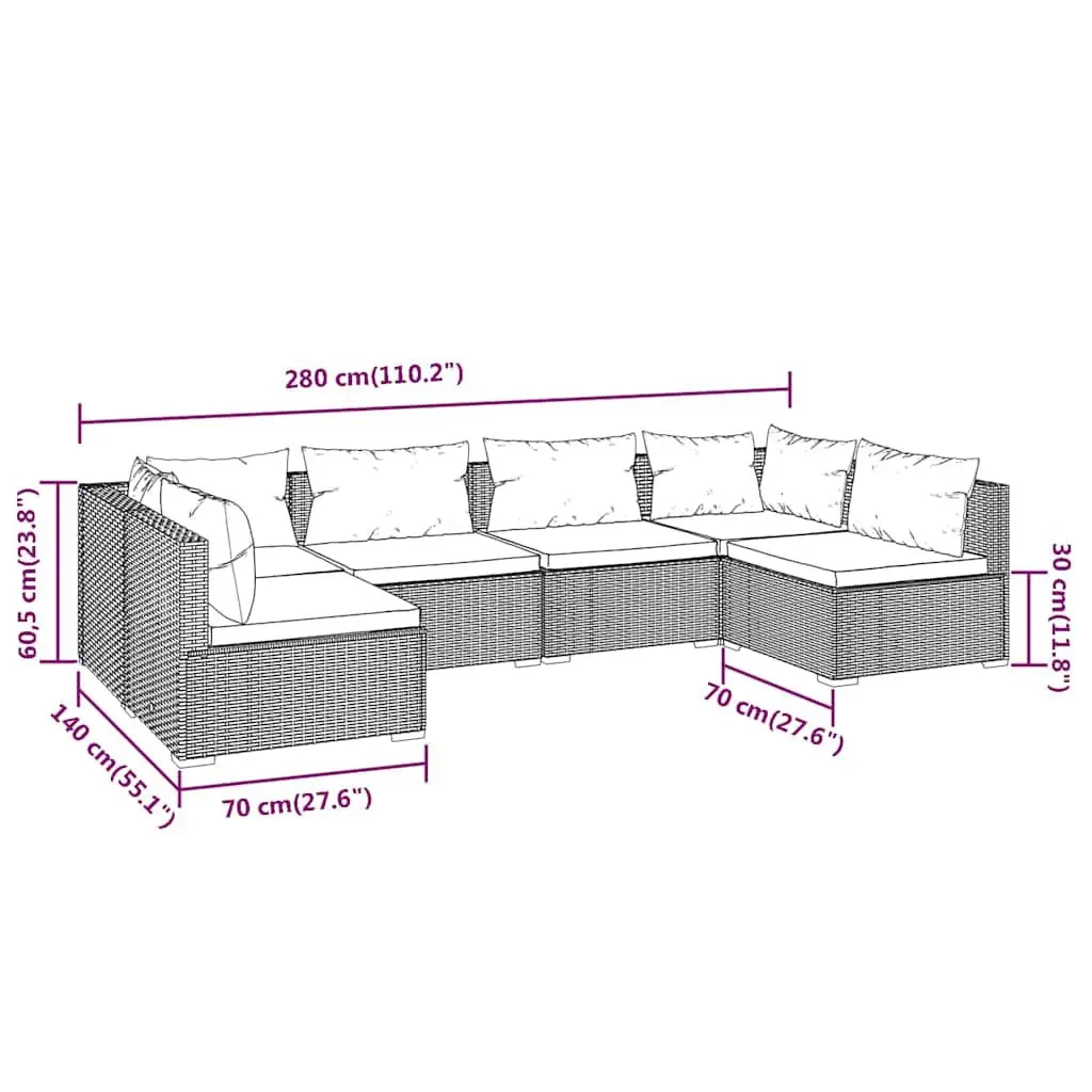 6 Piece Poly Rattan Lounge Set with Cushions