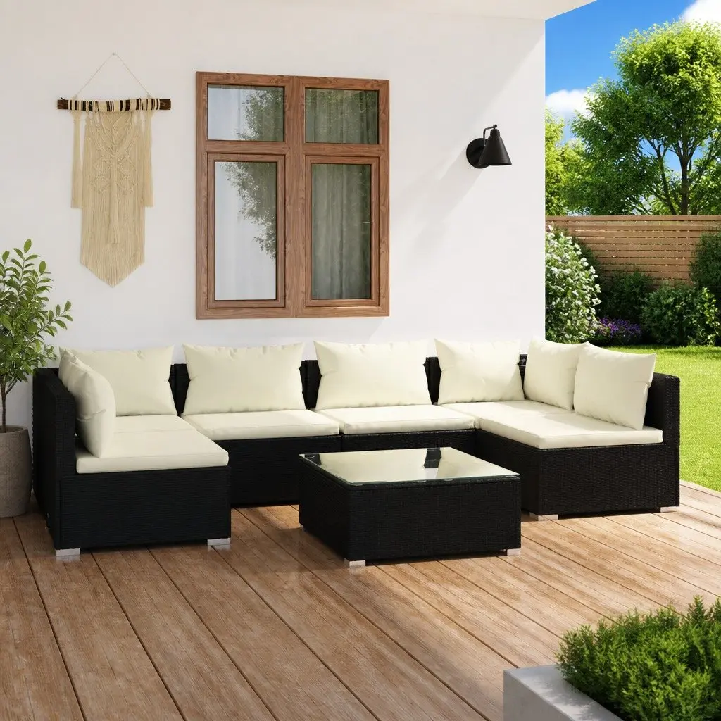 7 Piece Garden Lounge Set Outdoor Furniture Modular Patio Sofa Black