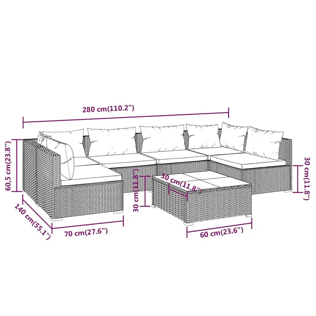7 Piece Garden Lounge Set Outdoor Furniture Modular Patio Sofa Black