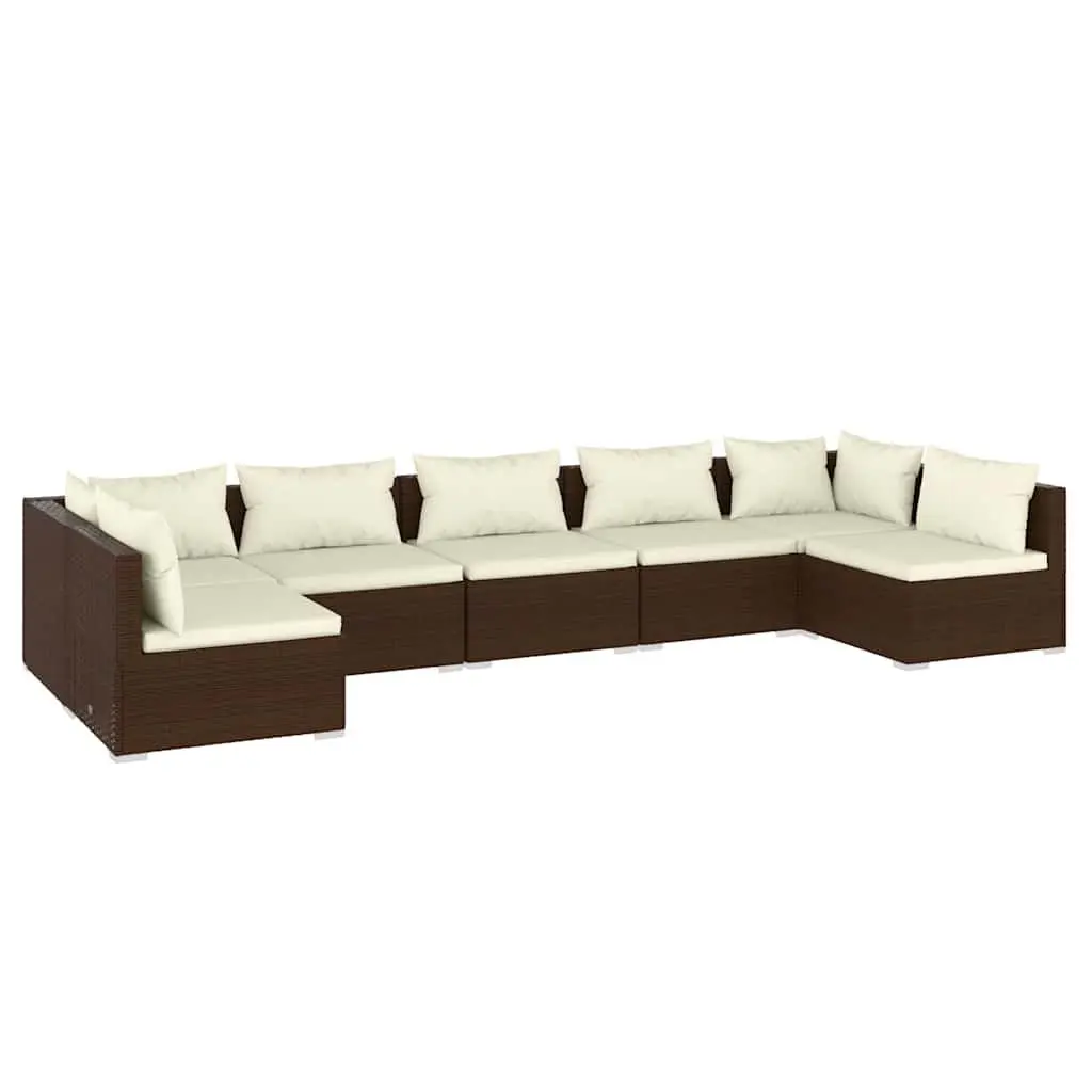 7 Piece Garden Lounge Set Outdoor Patio Furniture Poly Rattan Brown with