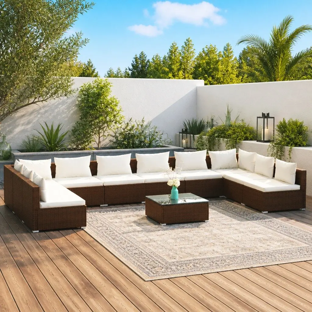 Garden Lounge Set 11 Piece Outdoor Furniture Modular Brown
