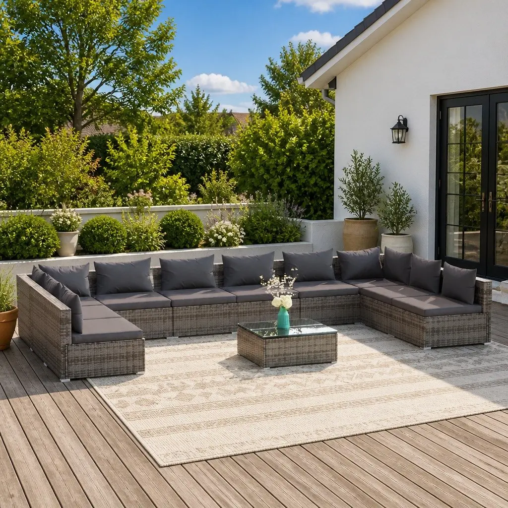 Garden Lounge Set 11 Piece Outdoor Furniture Modular Patio Grey