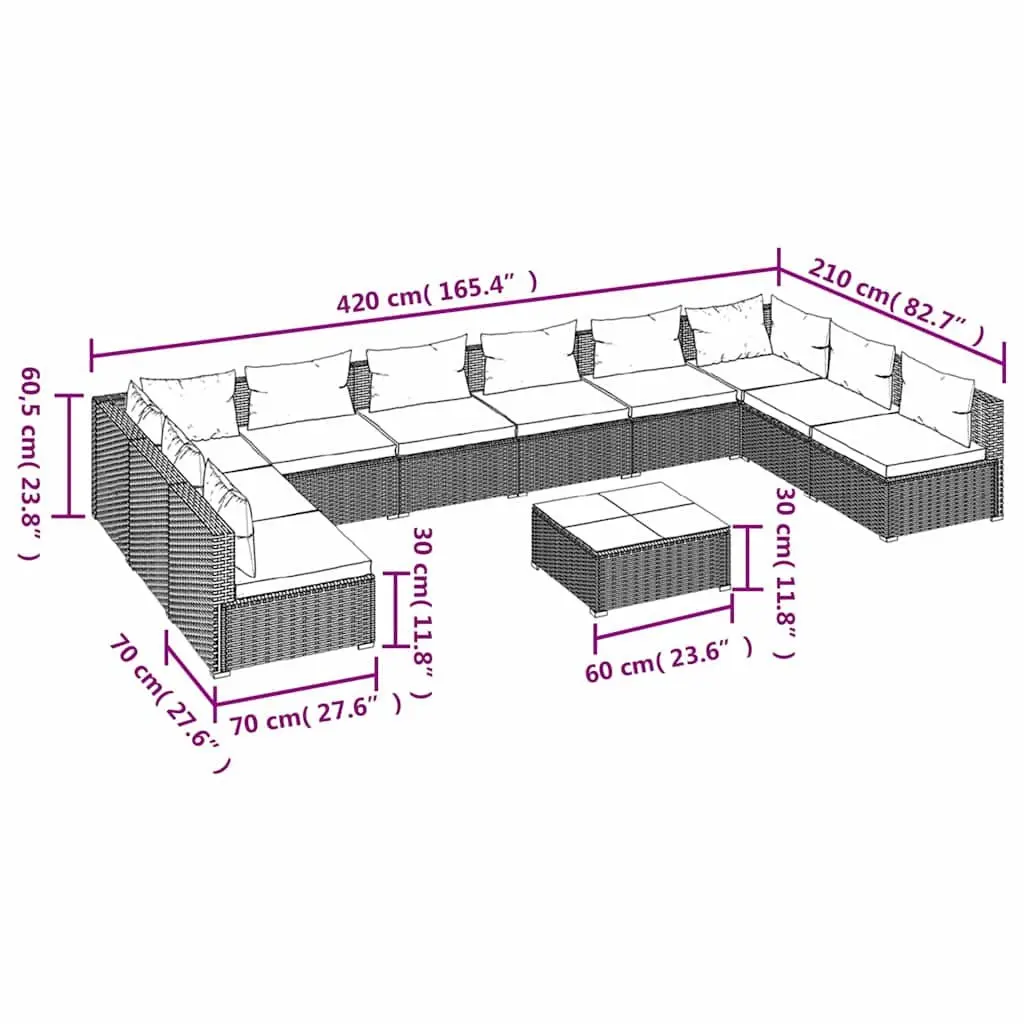 Garden Lounge Set 11 Piece Outdoor Furniture Modular Patio Grey
