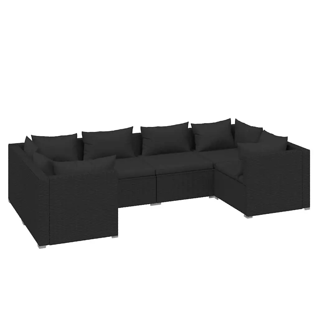 6 Piece Modular Outdoor Garden Lounge Set Black Poly Rattan Patio Furniture