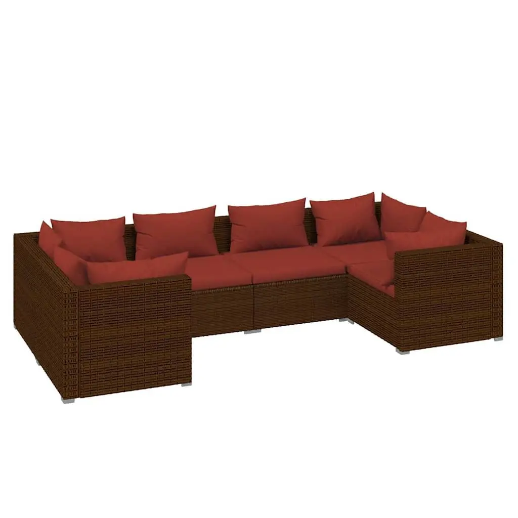 Garden Lounge Set Modular Outdoor Furniture 6 Piece with Cushions Brown Rattan