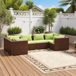 Garden Lounge Set 6 Piece Poly Rattan Outdoor Furniture with Cushions Brown