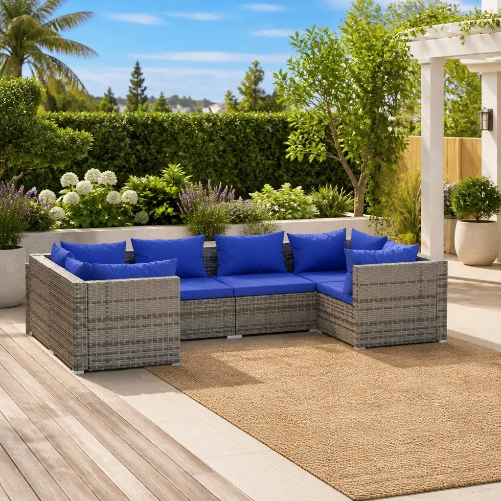 Garden Lounge Set Modular Outdoor Furniture 6 Piece Grey Poly Rattan Cushioned
