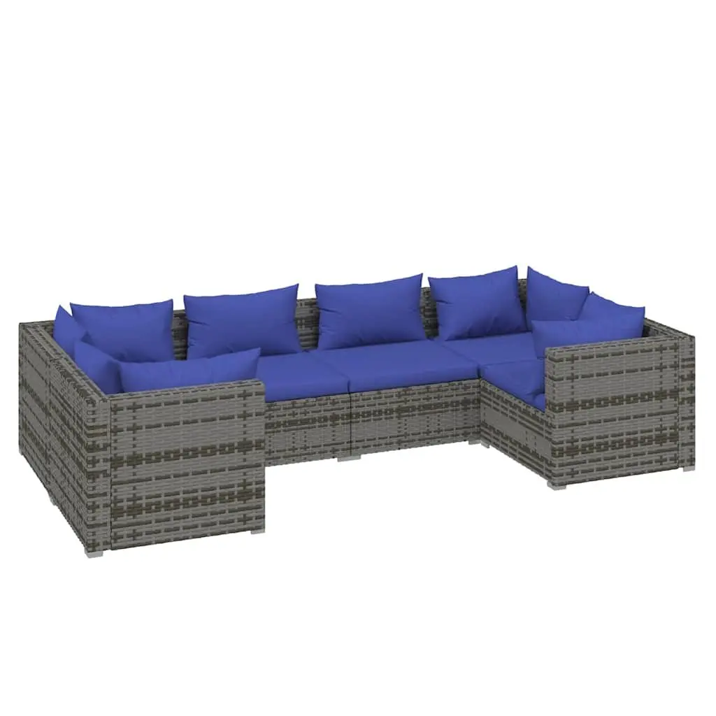 Garden Lounge Set Modular Outdoor Furniture 6 Piece Grey Poly Rattan Cushioned