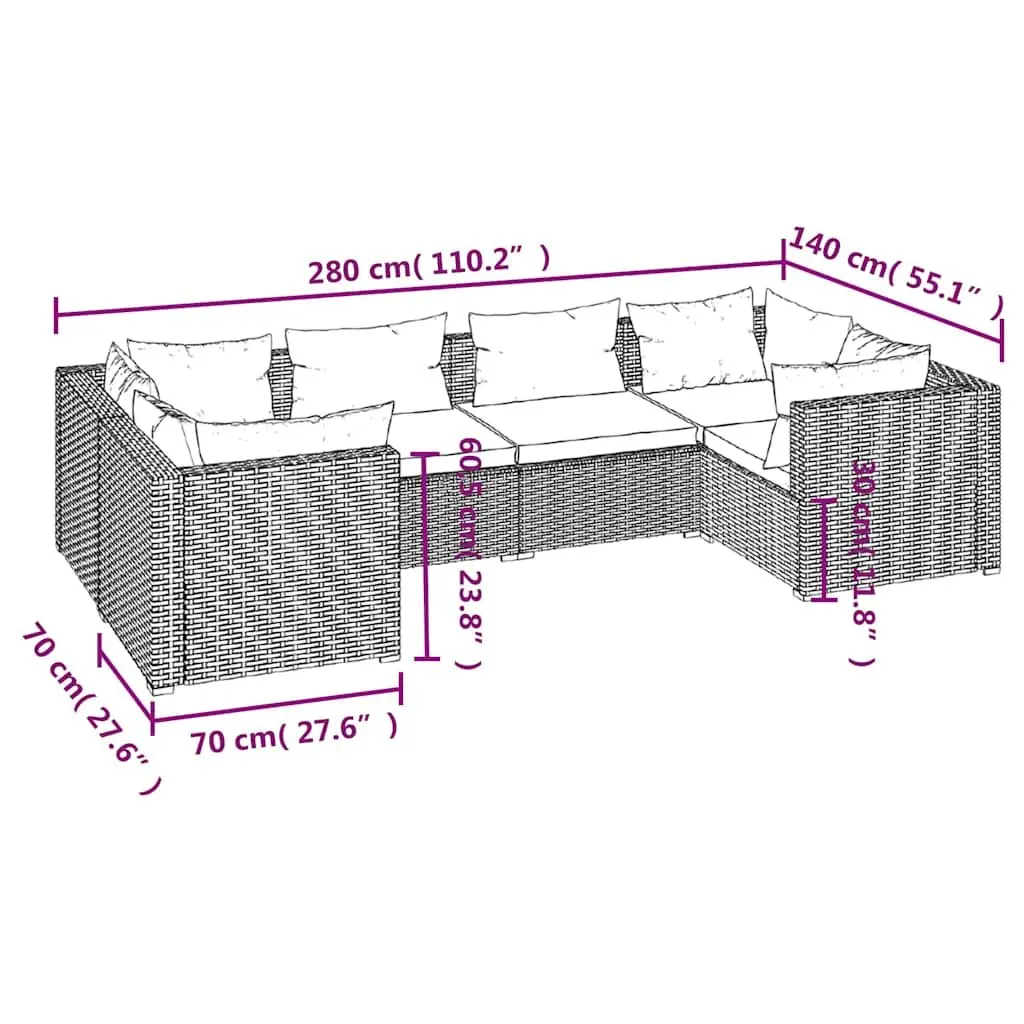 Garden Lounge Set Modular Outdoor Furniture 6 Piece Grey Poly Rattan Cushioned