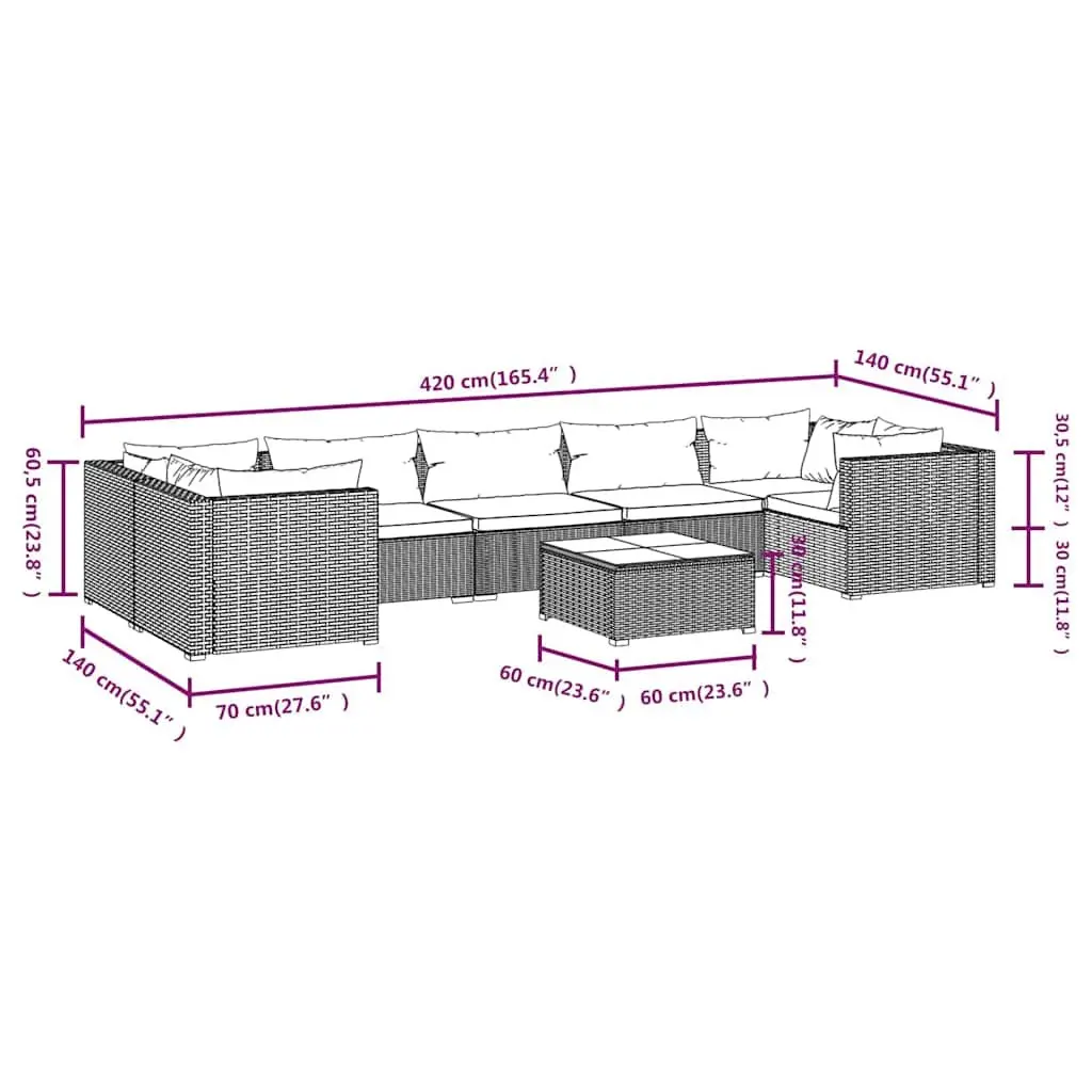 Outdoor Lounge Set Modular Garden Furniture 8 Piece Black Poly Rattan
