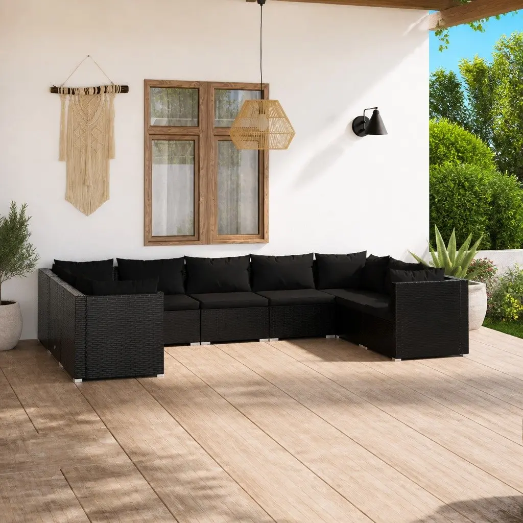 9 Piece Poly Rattan Garden Lounge Set Modular Outdoor Furniture Black