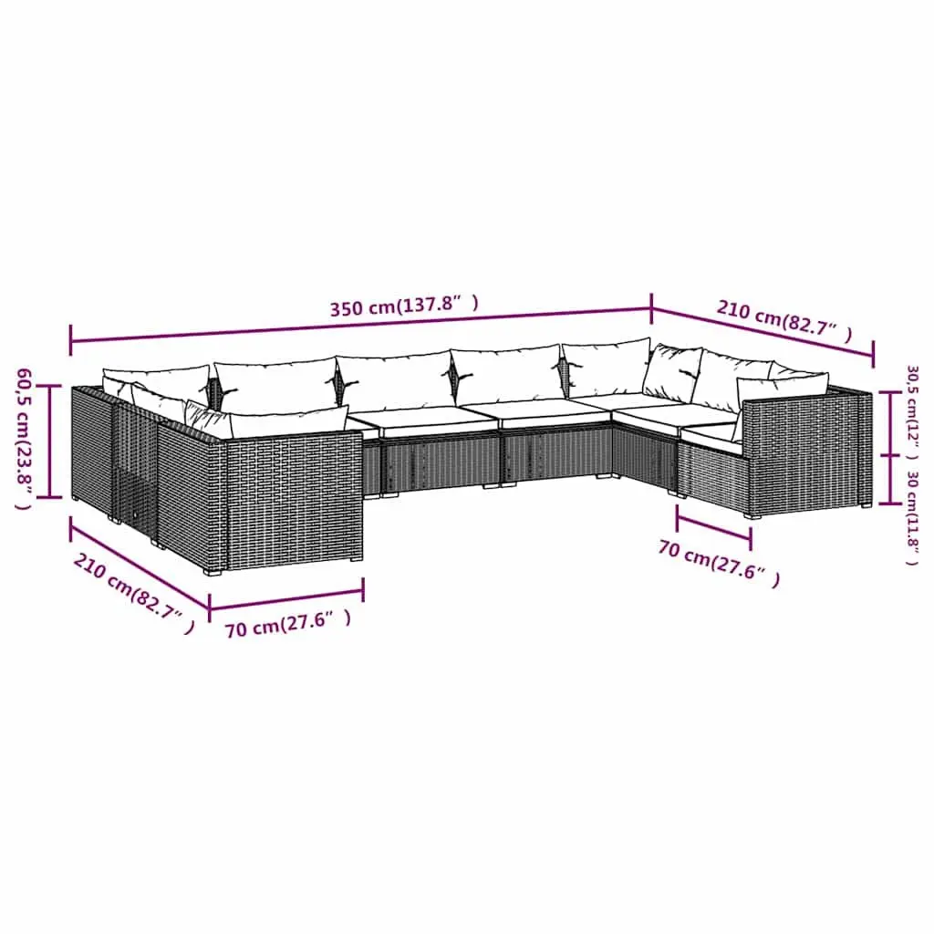 9 Piece Poly Rattan Garden Lounge Set Modular Outdoor Furniture Black