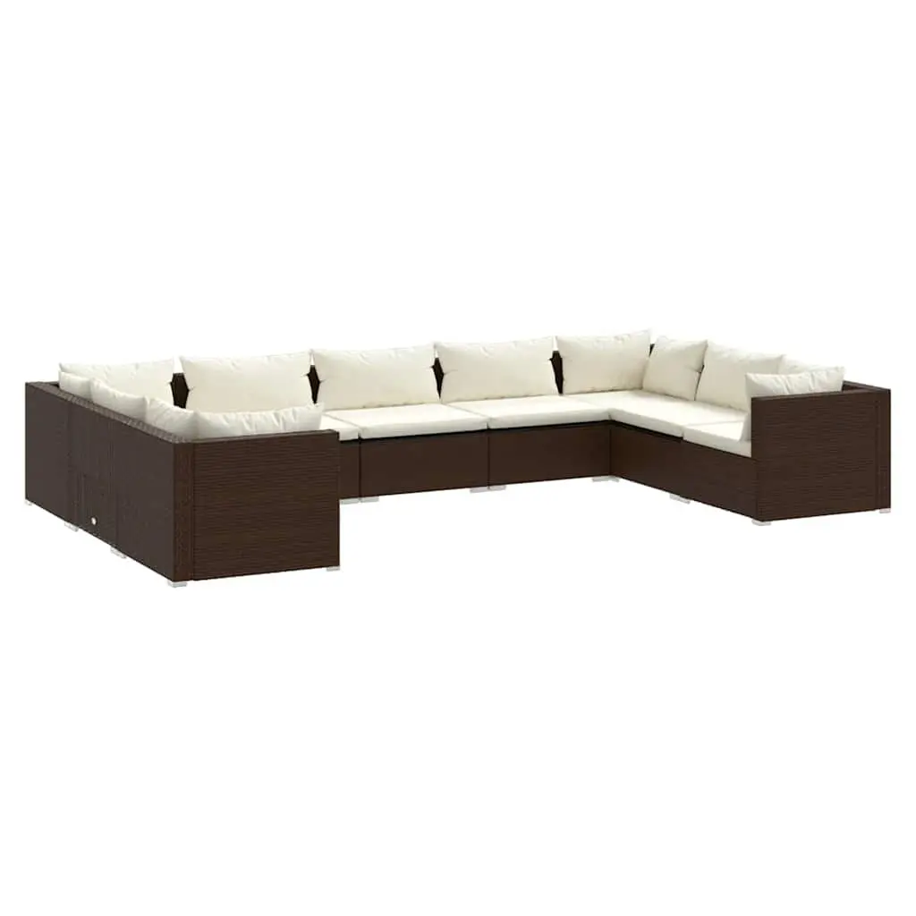 9 Piece Outdoor Garden Lounge Set Modular Patio Furniture Brown Poly Rattan