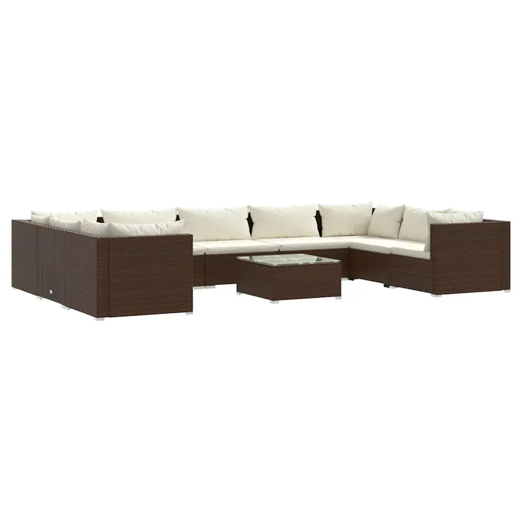 Garden Lounge Set 10 Piece Outdoor Modular Patio Furniture Brown