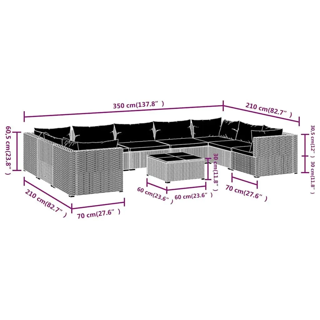 Garden Lounge Set 10 Piece Outdoor Modular Patio Furniture Brown