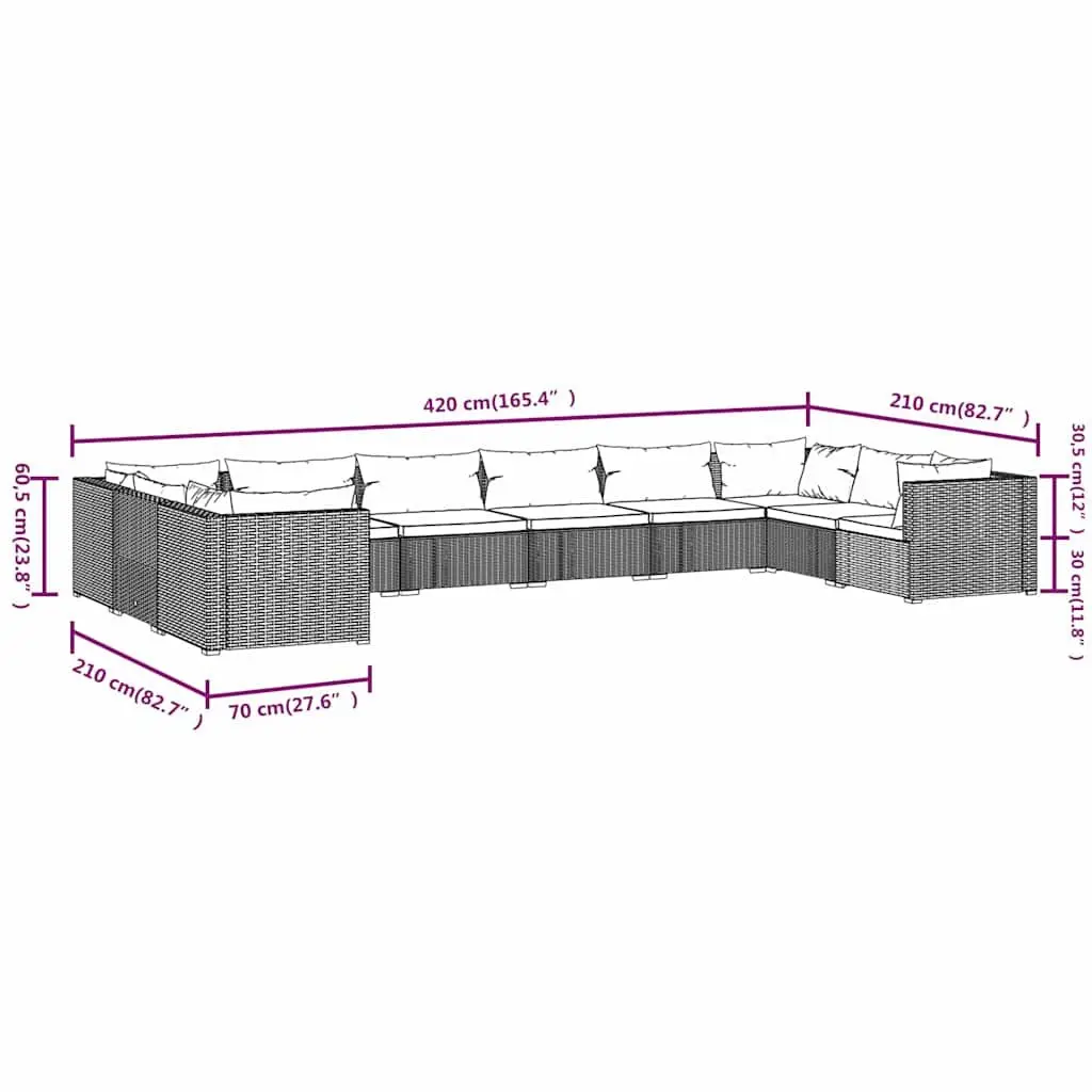 10 Piece Garden Lounge Set Modular Outdoor Furniture Black
