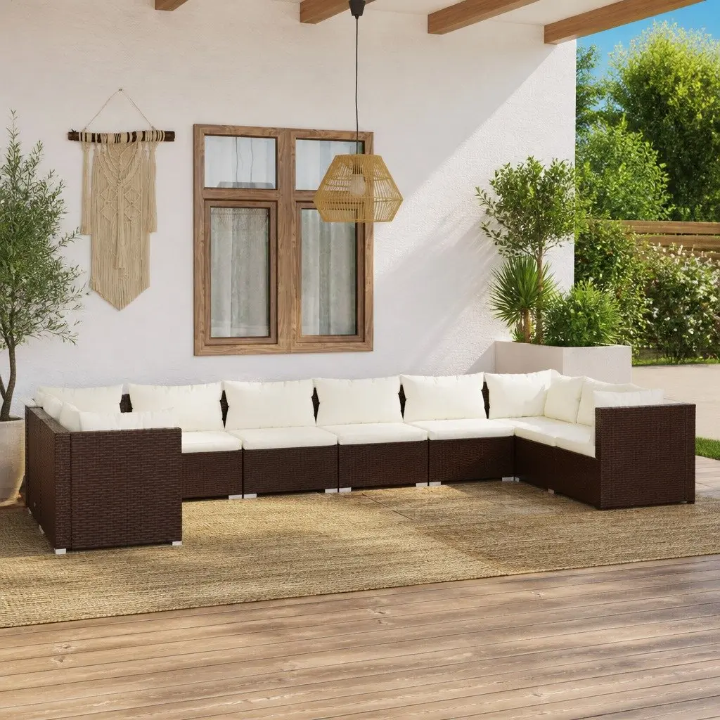 Garden Lounge Set 10 Piece Modular Outdoor Furniture with Cushions Brown Poly Rattan