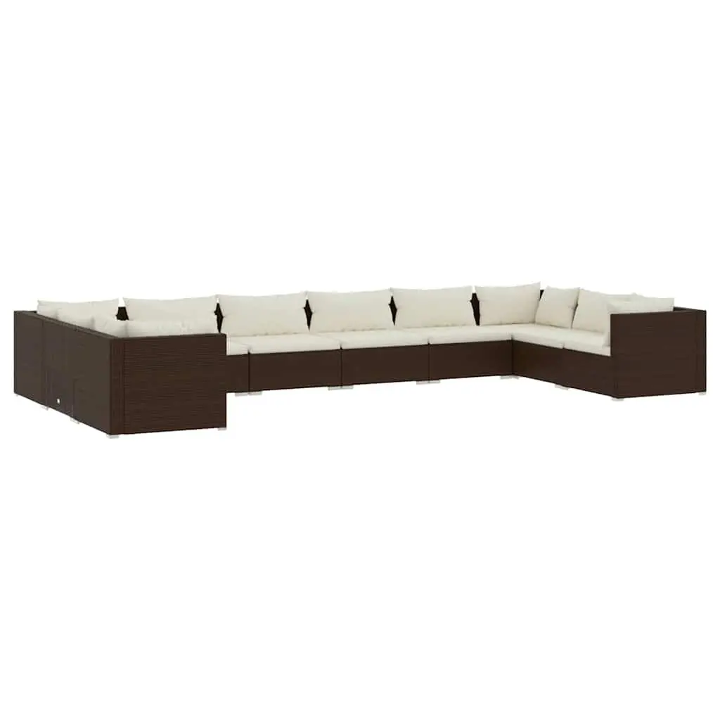 Garden Lounge Set 10 Piece Modular Outdoor Furniture with Cushions Brown Poly Rattan
