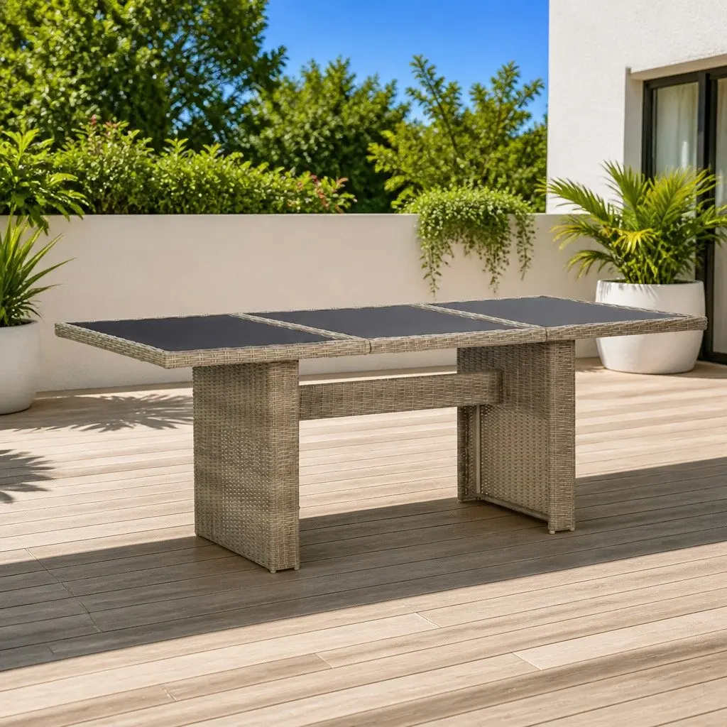 Brown Glass Top Outdoor Dining Table