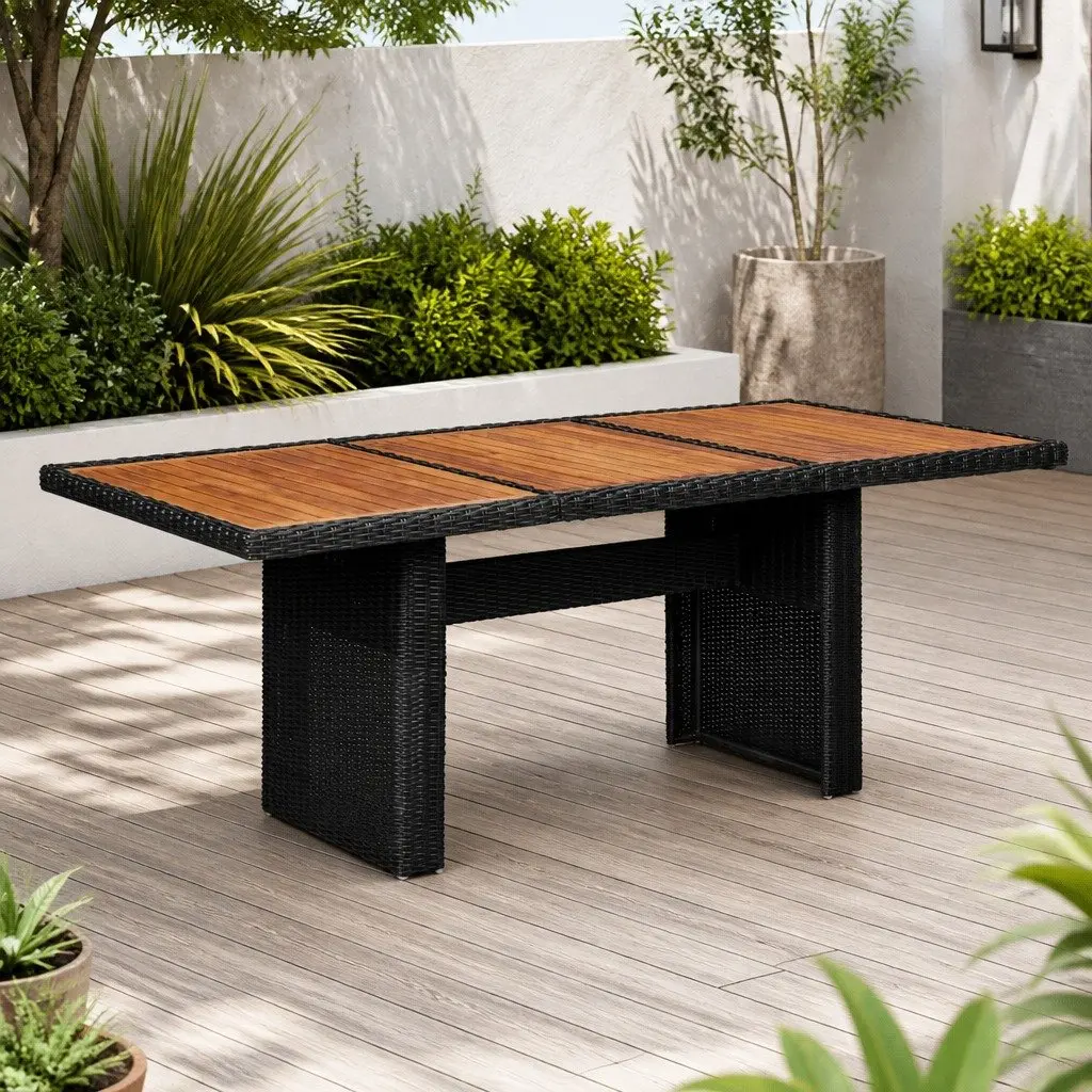 Black Outdoor Dining Table with Solid Acacia Top