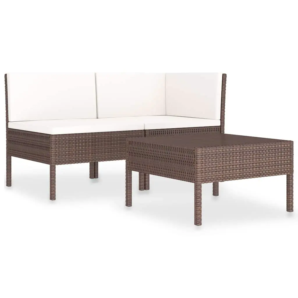 Garden Lounge Set Outdoor Furniture 3 Piece Brown Poly Rattan Sofa with Cushions
