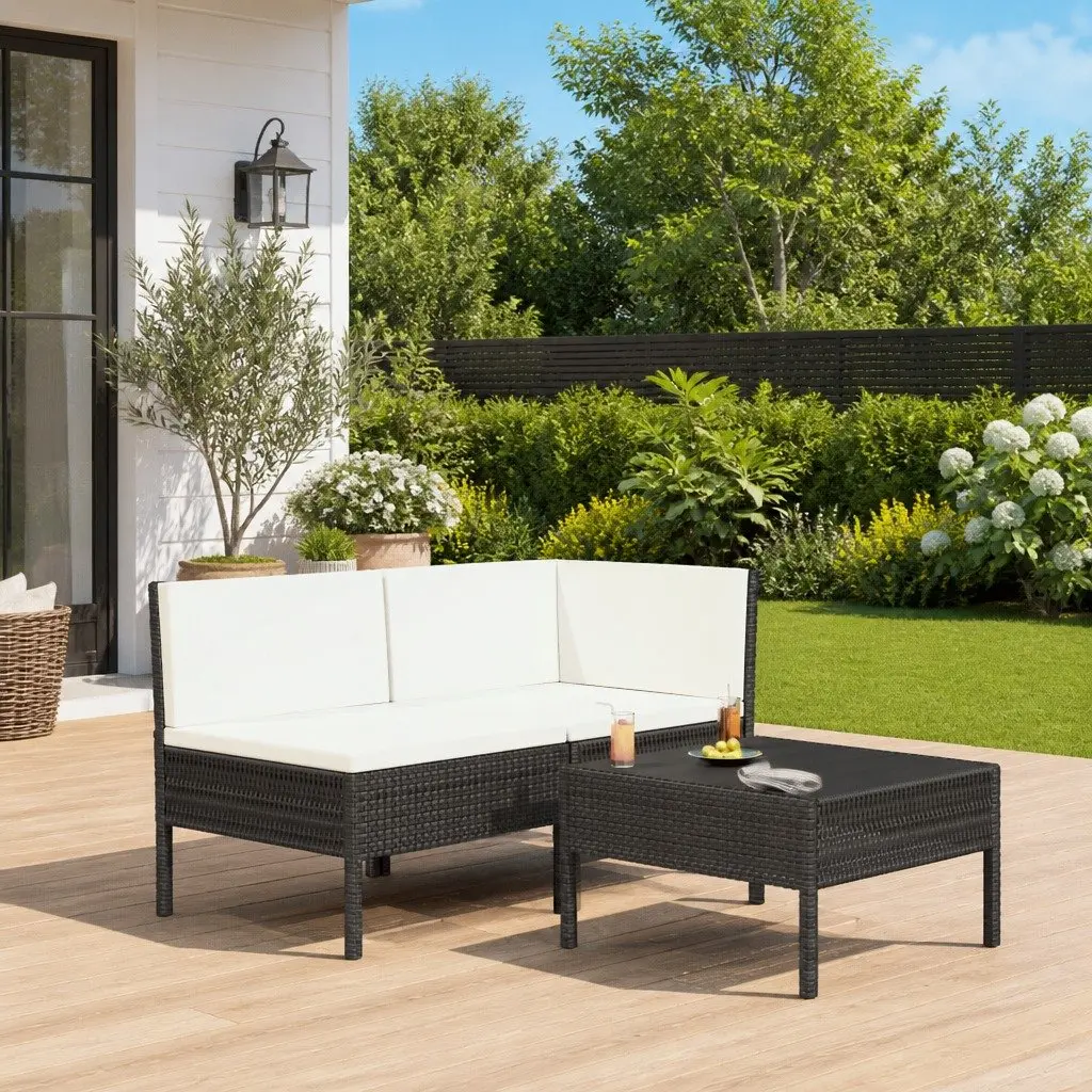 Outdoor Lounge Set 3 Piece Garden Furniture Rattan Sofa Chair Table Black