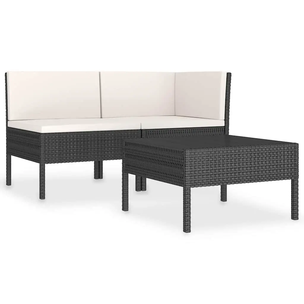 Outdoor Lounge Set 3 Piece Garden Furniture Rattan Sofa Chair Table Black