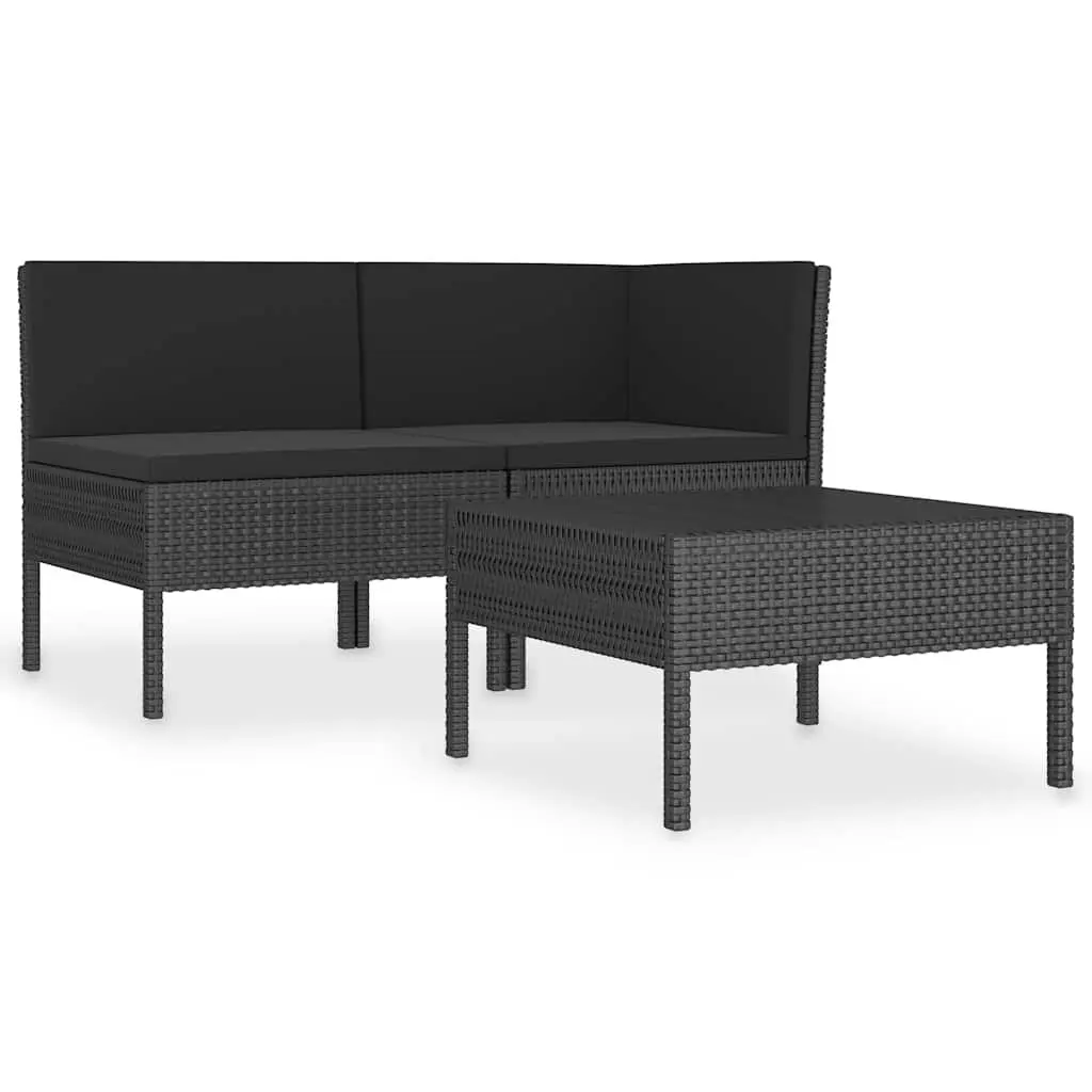 Garden Lounge Set Outdoor Furniture 3 Piece Poly Rattan Sofa Coffee Table Black