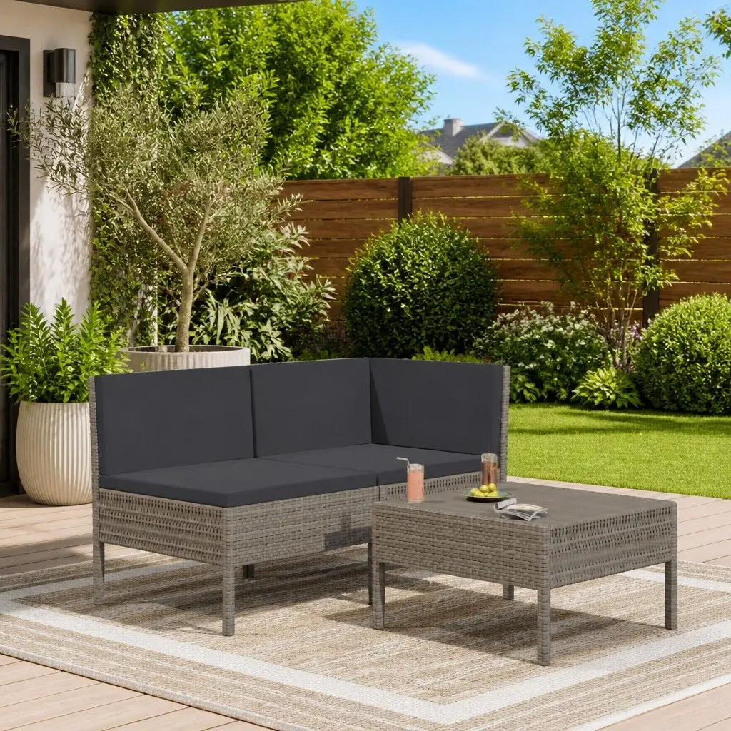 Garden Lounge Set 3 Piece Outdoor Furniture Cushions Grey