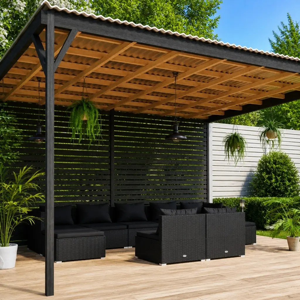 9 Piece Garden Lounge Set Outdoor Modular Patio Furniture Black with Cushions