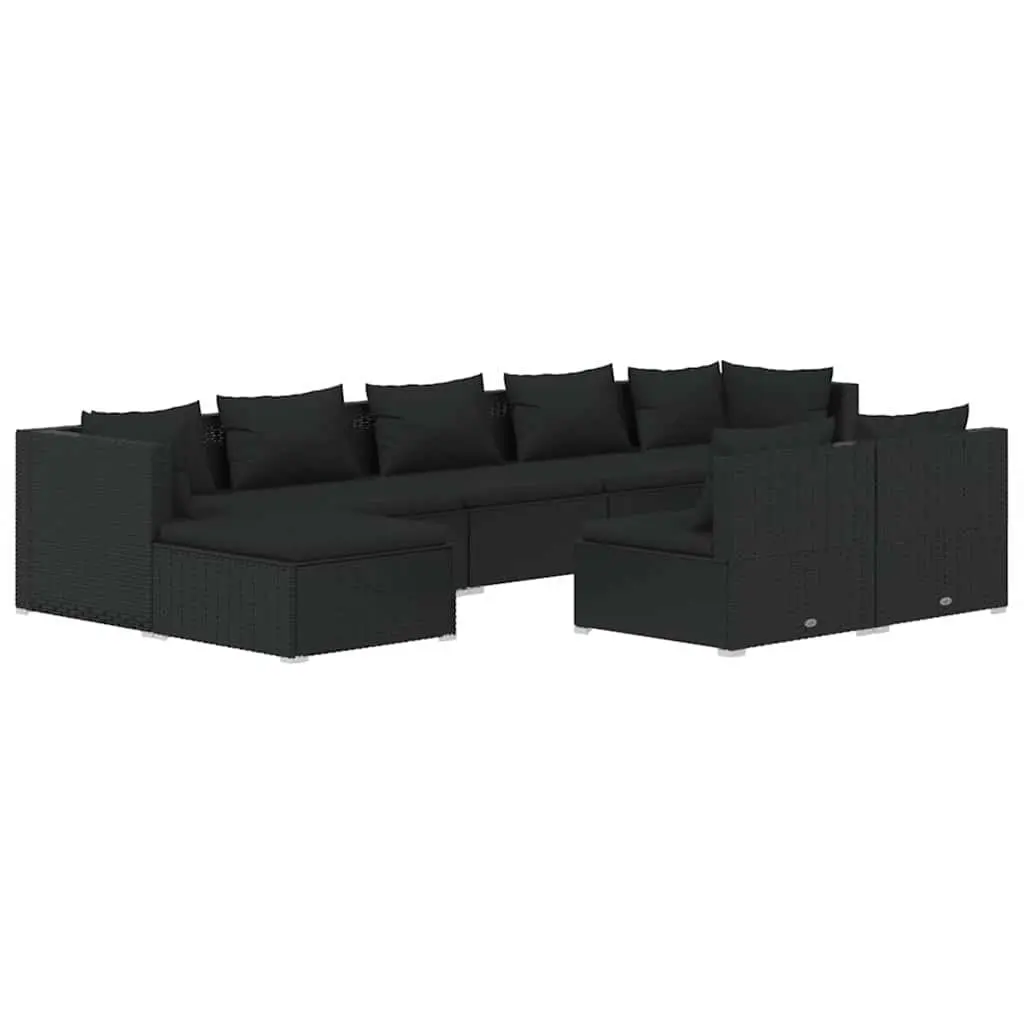 9 Piece Garden Lounge Set Outdoor Modular Patio Furniture Black with Cushions