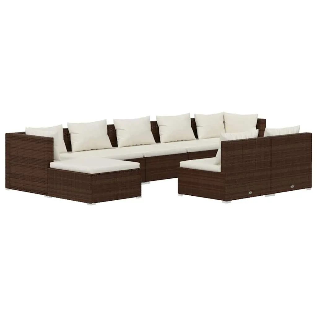 9 Piece Garden Lounge Set Outdoor Furniture Brown PE Rattan Patio Sofa
