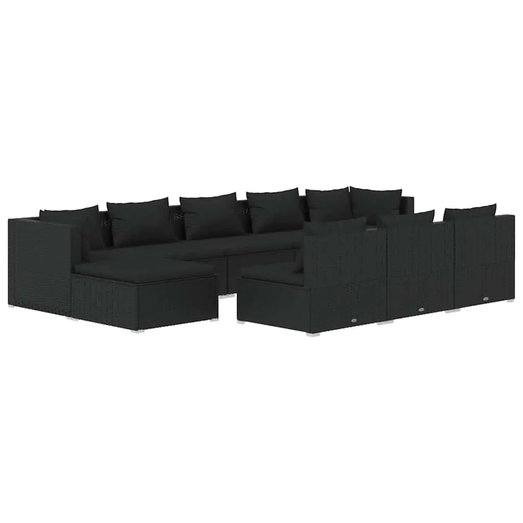 Garden Lounge Set 10 Piece Outdoor Furniture Modular Black Poly Rattan Patio