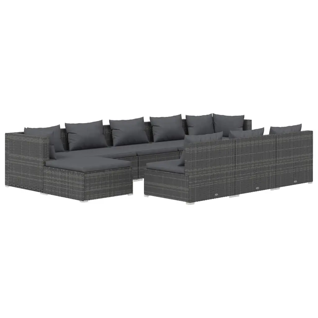 Garden Lounge Set 10 Pieces Modular Cushions Grey Poly Rattan Outdoor Patio