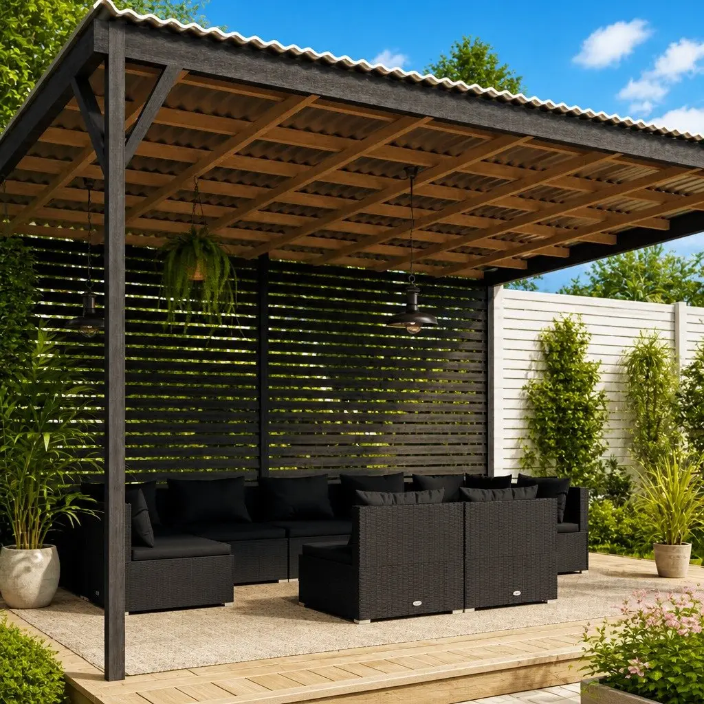 Garden Lounge Set 9 Piece Outdoor Furniture Modular Patio Sofa Black PE Rattan